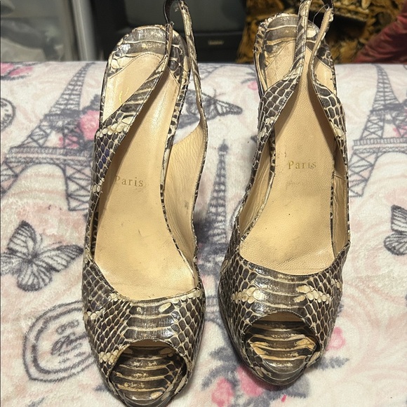 Christian Louboutin Snakeskin Peep-Toe Wedges